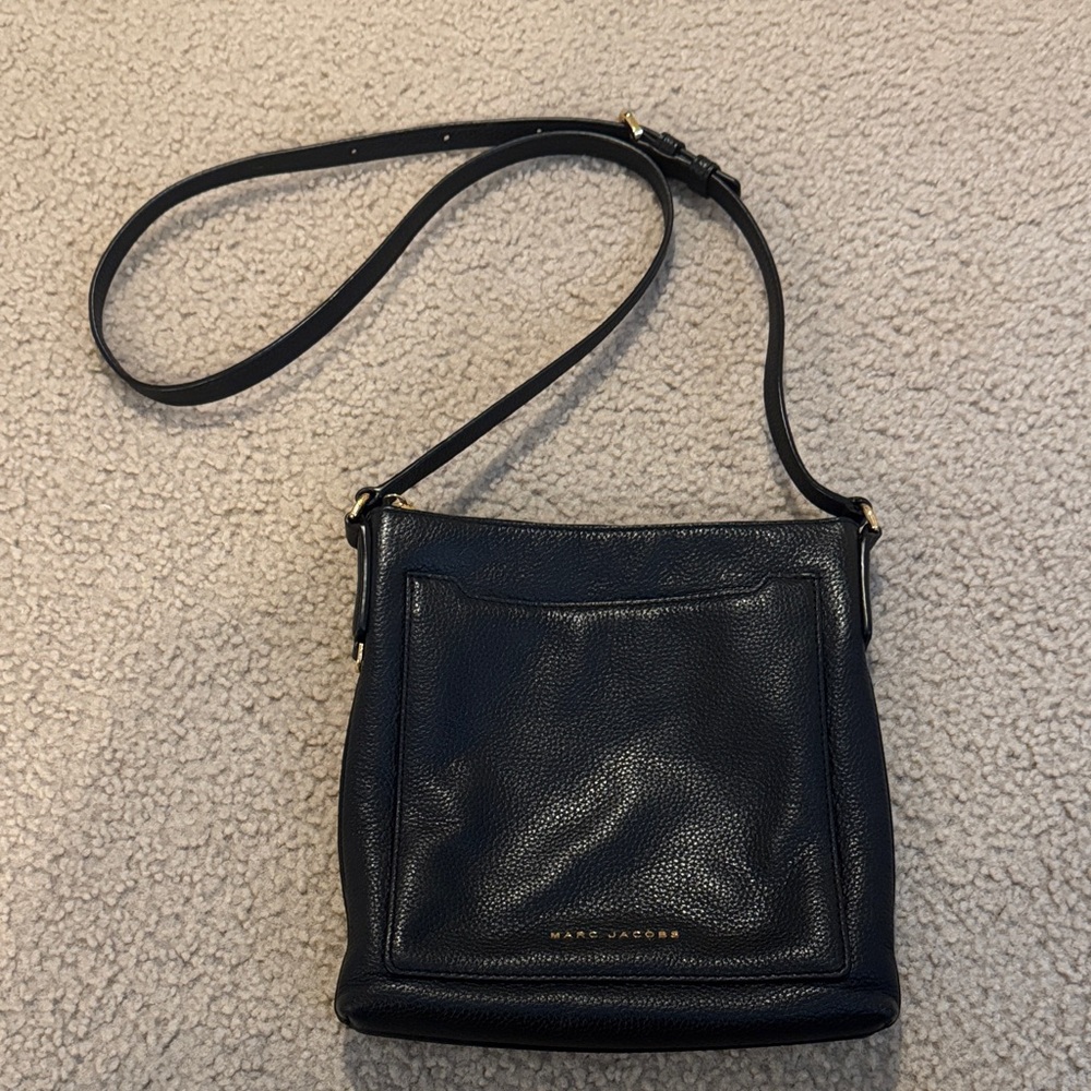 Marc Jacobs Black Leather Crossbody Bag with Gold Hardware